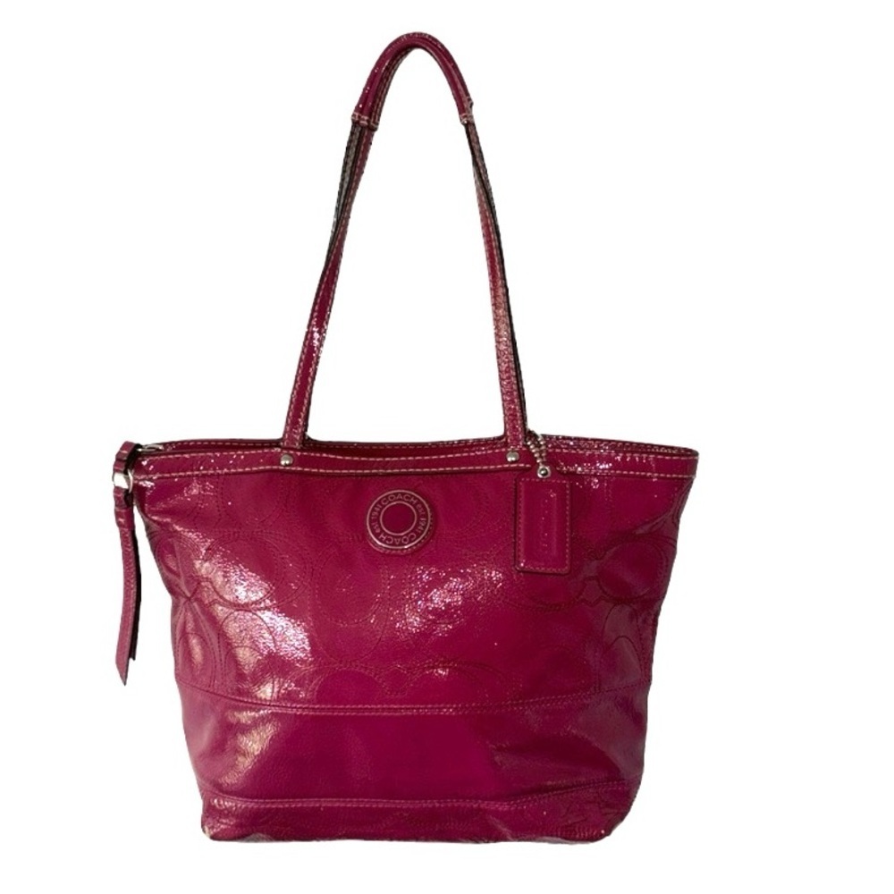 Coach Patent Leather Magenta Pink Tote Strap Bag Handbag Purse CC Y2K 2000s